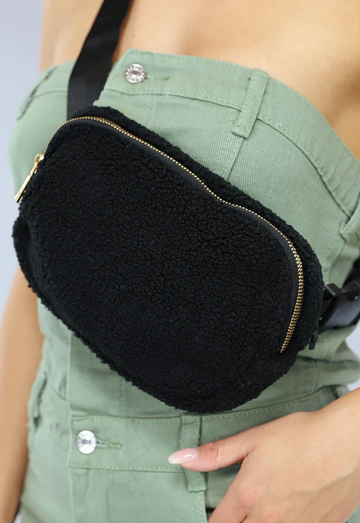 Zwarte Fluffy Crossbody Tas