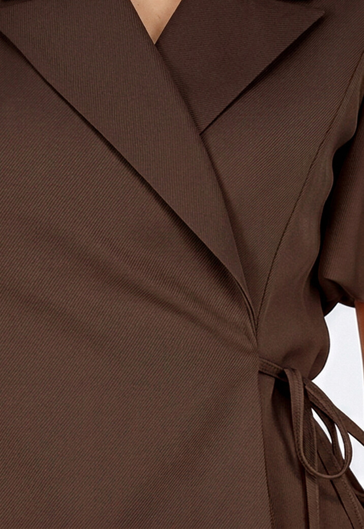 Bruine Blazer met Reverskraag en Korte Pofmouwen