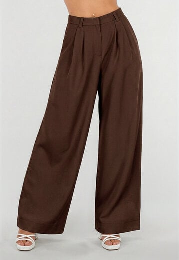 Donkerbruine Petite Pantalon met Wijde Pijpen