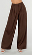 Donkerbruine Petite Pantalon met Wijde Pijpen en Plooien