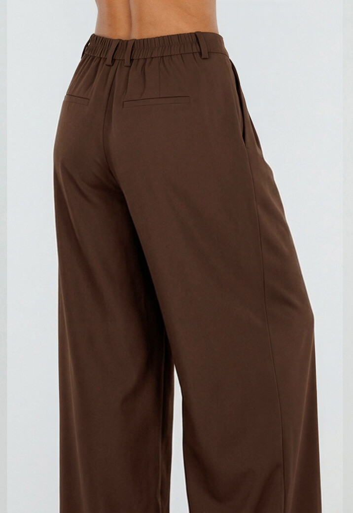 Bruine Wide Leg Pantalon met Hoge Taille en Plooien