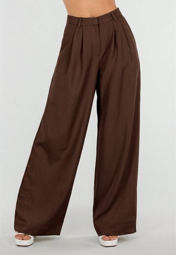 Bruine Wide Leg Pantalon met Plooien