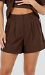 Donkerbruine Plooi Short met Elastische Tailleband