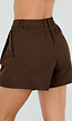 Donkerbruine Plooi Short met Elastische Tailleband