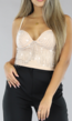 Beige Strass Top met Cups en Verstelbare Bandjes