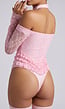 Roze Kanten Body met Lange Mouwen, Strikjes en Choker