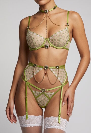 NEW260826 Groene Lingerieset met Strass en Kettingen