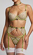 Groene Driedelige Lingerieset met Mesh, Strass en Kettingen