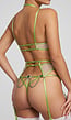 Groene Driedelige Lingerieset met Mesh, Strass en Kettingen