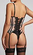 Zwart Mesh Lingerie Korset met Kant, Veterdetails en Jarretels