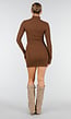 Bruine Rib Midi Jurk met Col en Lange Mouwen