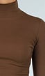 Bruine Rib Midi Jurk met Col en Lange Mouwen