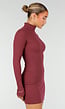Bordeaux Rib Midi Jurk met Col en Lange Mouwen