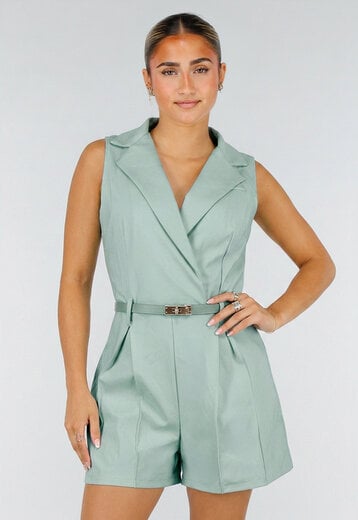 NEW260826 Groene Mouwloze Playsuit met Stretch