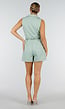 Groene Mouwloze Playsuit met Revers, Riem, Blinde Rits en Stretch