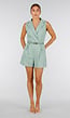 Groene Mouwloze Playsuit met Revers, Riem, Blinde Rits en Stretch