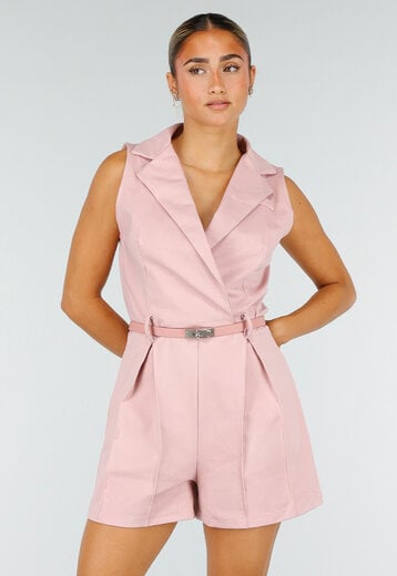 NEW260826 Roze Mouwloze Playsuit met Stretch
