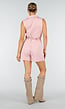 Roze Mouwloze Playsuit met Revers, Riem, Rits en Stretch