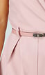 Roze Mouwloze Playsuit met Revers, Riem, Rits en Stretch
