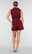 Bordeauxrode Mouwloze Playsuit met Revers, Riem, Blinde Rits en Stretch