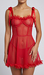 Rode Transparante Babydoll Lingerieset met Bloemenrand