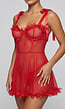 Rode Transparante Babydoll Lingerieset met Bloemenrand