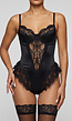 Zwarte Kant Lingerie Body met Kousen