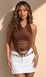 Bruine Halter Franjetop met Padded Ondertop