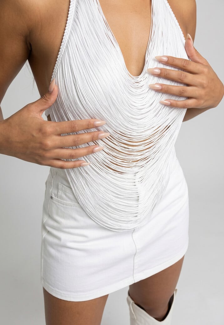 Witte Halter Franjetop met Padded Ondertop
