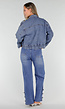 Blauw Kort Denim Jasje met Revers en Dubbele Knoopsluiting