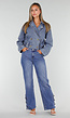 Blauw Kort Denim Jasje met Revers en Dubbele Knoopsluiting