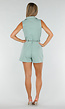 Groene Mouwloze Playsuit met Revers, Riem, Blinde Rits en Stretch