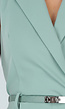 Groene Mouwloze Playsuit met Revers, Riem, Blinde Rits en Stretch