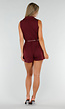 Bordeauxrode Mouwloze Playsuit met Revers, Riem, Blinde Rits en Stretch