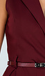 Bordeauxrode Mouwloze Playsuit met Revers, Riem, Blinde Rits en Stretch