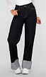 Donkerblauwe Denim Stretch Jeans met Straight Leg en Brede Omslag