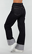 Donkerblauwe Denim Stretch Jeans met Straight Leg en Brede Omslag
