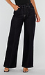 Donkerblauwe Denim Stretch Jeans met Straight Leg en Taillekoord