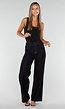 Donkerblauwe Denim Stretch Jeans met Straight Leg en Taillekoord
