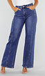 Blauwe High Waist Wide Leg Jeans met Sierstiksels en Zakken