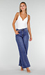 Blauwe High Waist Wide Leg Jeans met Sierstiksels en Zakken