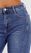 Blauwe High Waist Wide Leg Jeans met Sierstiksels en Zakken