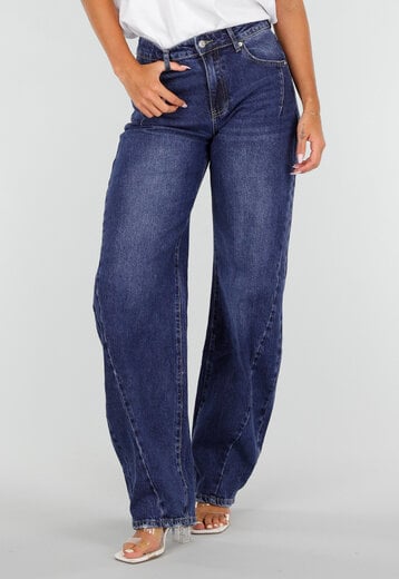 Blauwe Tall Barrel Jeans met Hoge Taille