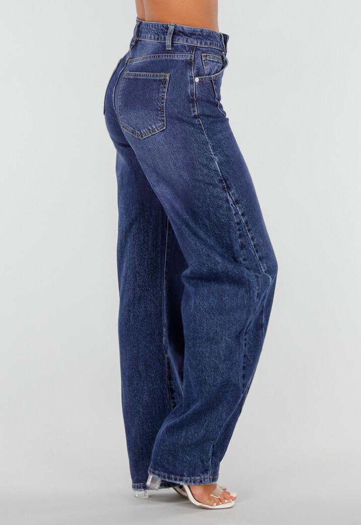 Blauwe Denim Tall Barrel Jeans met Hoge Taille en Lange Pijpen