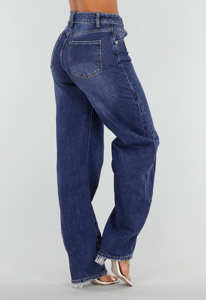Blauwe Denim Tall Barrel Jeans met Hoge Taille en Lange Pijpen