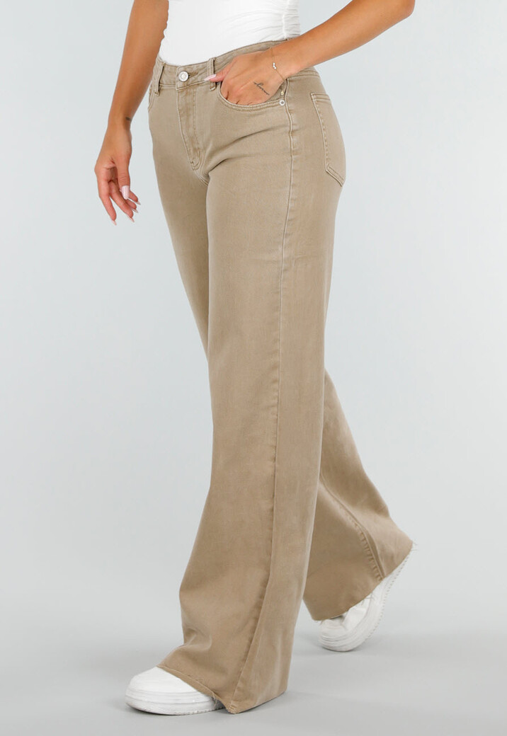 Beige Denim Tall Jeans met Straight Leg en Hoge Taille