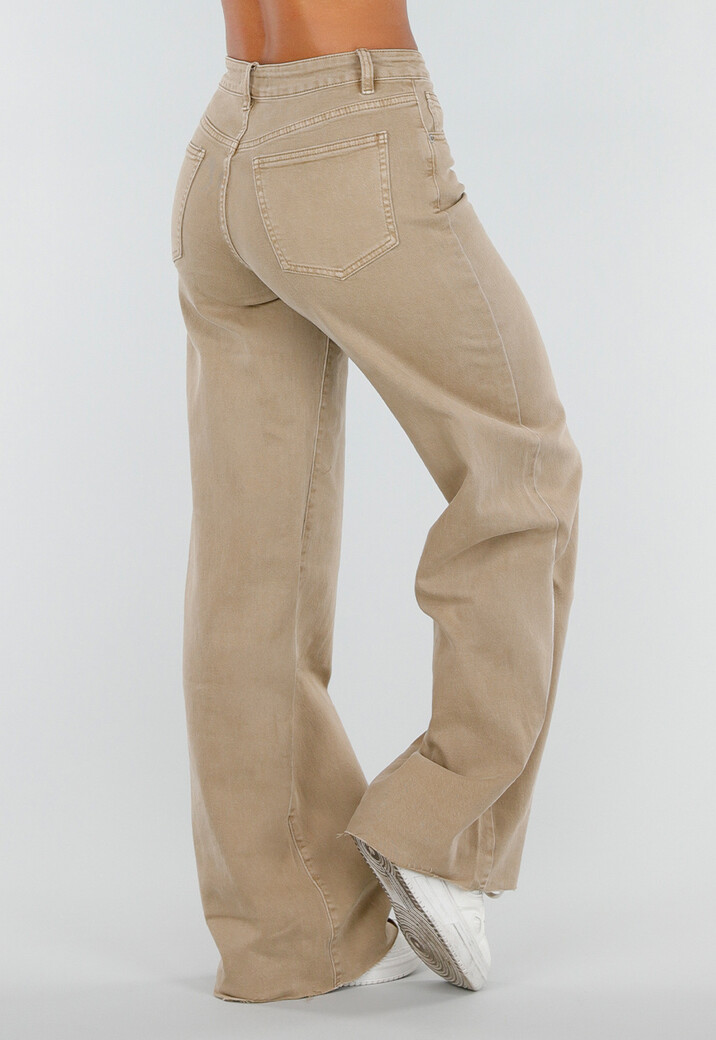 Beige Denim Tall Jeans met Straight Leg en Hoge Taille