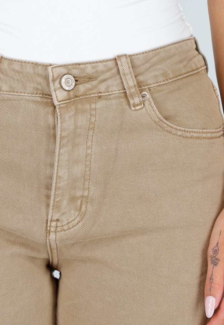 Beige Denim Tall Jeans met Straight Leg en Hoge Taille