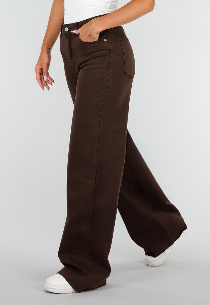 Bruine Denim Tall Jeans met Straight Leg, Hoge Taille en Lange Pijpen