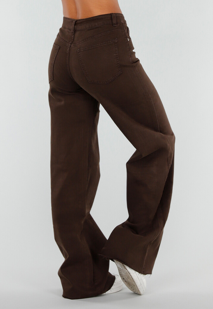Bruine Denim Tall Jeans met Straight Leg, Hoge Taille en Lange Pijpen